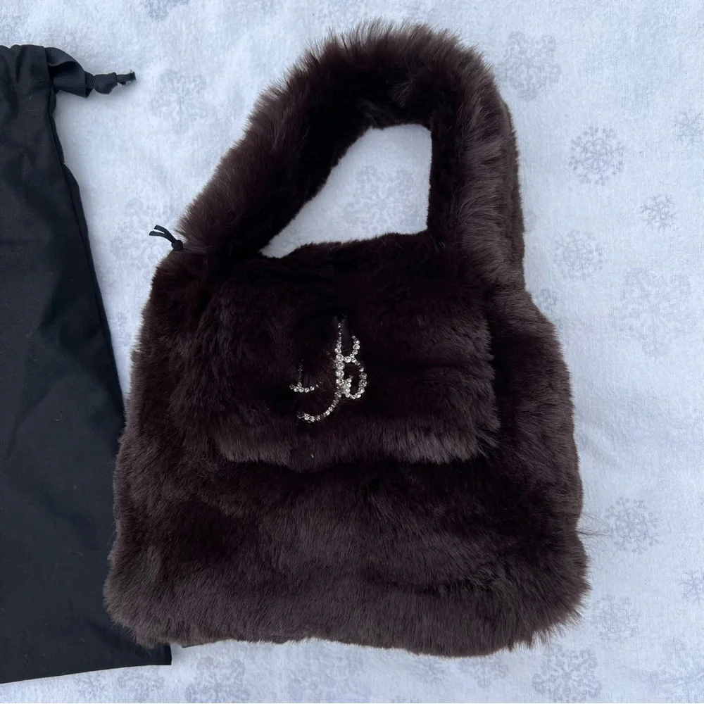 Blumarine faux fur bag with rhinestone logo - Picture 6 of 12